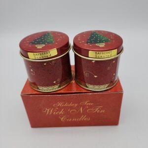 Holiday Tree Wick N Tin Candles Set of 2 Bayberry Scent Vintage Susan Zulauf